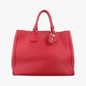 Pre-owned Prada Vitello Daino Top Handle Red Leather BN2420 handbag | stylenewstar