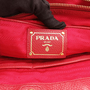 Pre-owned Prada Vitello Daino Top Handle Red Leather BN2420 handbag | stylenewstar