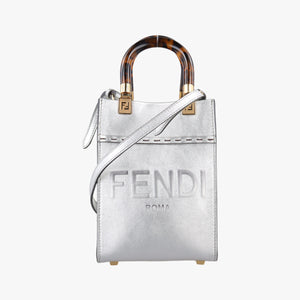 Pre-owned Fendi MINI SUNSHINE SHOPPER Silver Leather 8BS051 shoulderbag | stylenewstar