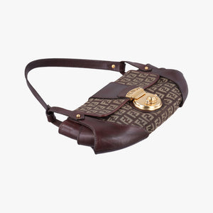 Pre-owned Fendi Zucchino Borsa Brown canvas×leather 8BR429 shoulderbag | stylenewstar