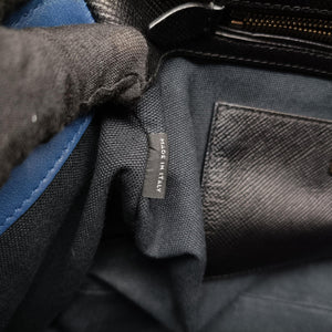 Pre-owned Prada Double Zip Convertible Tote Black×Blue Saffiano Leather×Leather handbag | stylenewstar