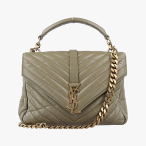 Pre-owned Yves Saint Laurent COLLEGE Green Leather 428056 shoulderbag | stylenewstar