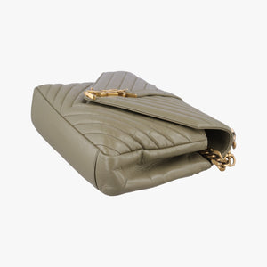 Pre-owned Yves Saint Laurent COLLEGE Green Leather 428056 shoulderbag | stylenewstar