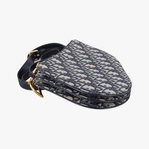 Pre-owned Christian Dior Saddle Navy×Gray Jacquard shoulderbag | stylenewstar