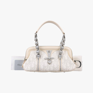 Pre-owned Christian Dior Trotter Romantic Chain Heart White pvc coated canvas handbag | stylenewstar