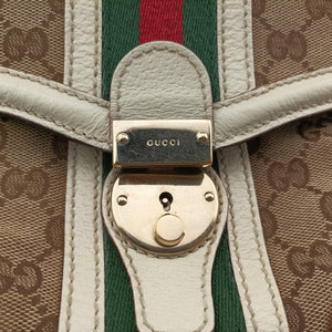 Pre-owned Gucci Web Treasure Flap White×Multicolour Leather×Canvas 145999 shoulderbag | stylenewstar
