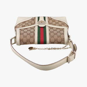 Pre-owned Gucci Web Treasure Flap White×Multicolour Leather×Canvas 145999 shoulderbag | stylenewstar