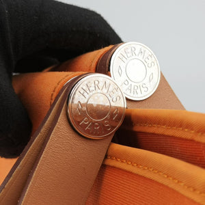 Pre-owned Hermes Cabag Elan Orange Toile Officier × Leather shoulderbag | stylenewstar