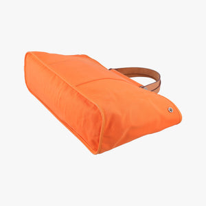 Pre-owned Hermes Cabag Elan Orange Toile Officier × Leather shoulderbag | stylenewstar