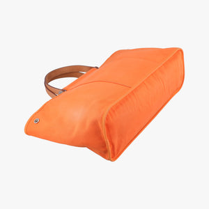 Pre-owned Hermes Cabag Elan Orange Toile Officier × Leather shoulderbag | stylenewstar