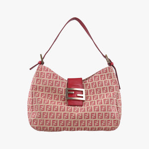 Pre-owned Fendi Zucchino Beige x Red canvas xLeather 8BR036 handbag | stylenewstar