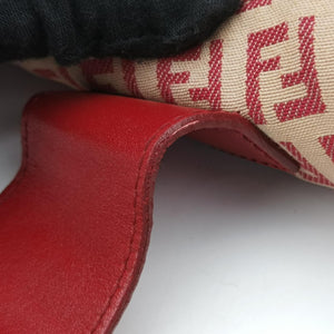 Pre-owned Fendi Zucchino Beige x Red canvas xLeather 8BR036 handbag | stylenewstar