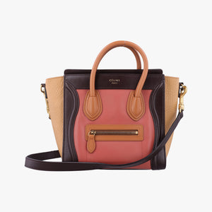 Vintage Celine luggage nano shopper Pink beige×brown×black Leather shoulderbag | stylenewstar