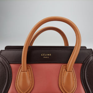 Vintage Celine luggage nano shopper Pink beige×brown×black Leather shoulderbag | stylenewstar