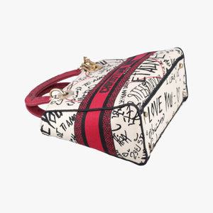 Pre-owned Christian Dior Lady D-Lite White ×Multicolor Canvas shoulderbag | stylenewstar