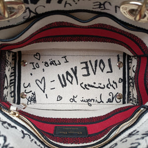 Pre-owned Christian Dior Lady D-Lite White ×Multicolor Canvas shoulderbag | stylenewstar