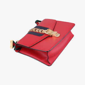 Pre-owned Gucci Sylvie Red×navy Leather 421882 shoulderbag | stylenewstar