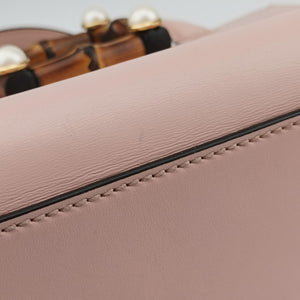 Pre-owned Gucci Nimfair Bamboo Pink x white Leather 453756 shoulderbag | stylenewstar