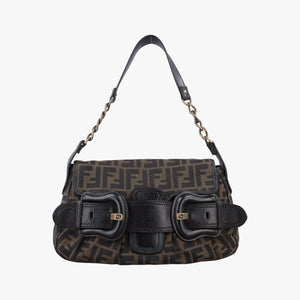 Pre-owned Fendi B bag zucca Brown×Black Canvas×Leather 8BR551 shoulderbag | stylenewstar