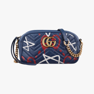 Pre-owned Gucci GG Marmont navy×Multicolour Leather 447632 shoulderbag | stylenewstar