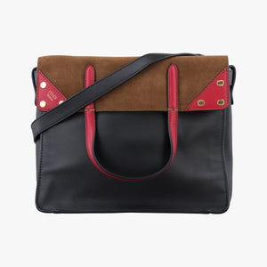 Pre-owned Fendi Flip black×red×brown Leather× Suede 8TB302 shoulderbag | stylenewstar