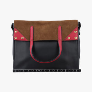 Pre-owned Fendi Flip black×red×brown Leather× Suede 8TB302 shoulderbag | stylenewstar