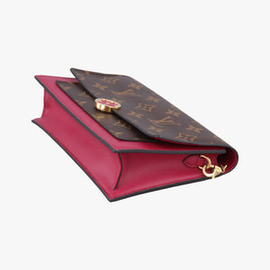 Pre-owned Louis Vuitton Flore Chain brown×FUCHSIA Monogram Porte Feuille ×calf leather M69578 shoulderbag | stylenewstar