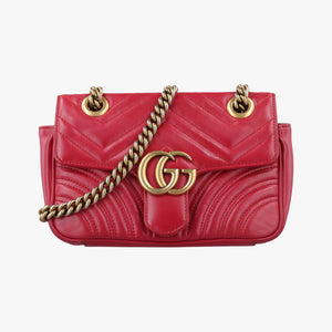 Pre-owned Gucci GG Marmont Red Leather 446744 shoulderbag | stylenewstar