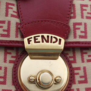 Pre-owned Fendi Zucchino Borsa Red canvas×leather 8BR429 shoulderbag | stylenewstar