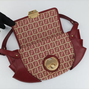 Pre-owned Fendi Zucchino Borsa Red canvas×leather 8BR429 shoulderbag | stylenewstar