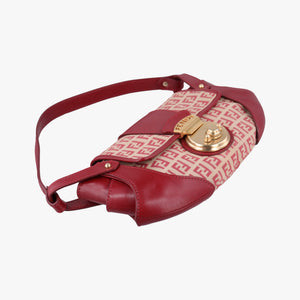 Pre-owned Fendi Zucchino Borsa Red canvas×leather 8BR429 shoulderbag | stylenewstar