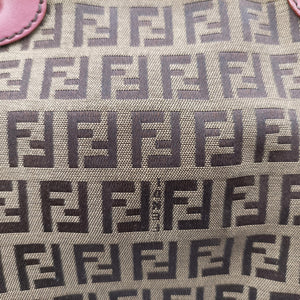 Pre-owned Fendi Zucchino Brown×Pink Canvas×Leather 8BH139 handbag | stylenewstar