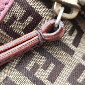 Pre-owned Fendi Zucchino Brown×Pink Canvas×Leather 8BH139 handbag | stylenewstar