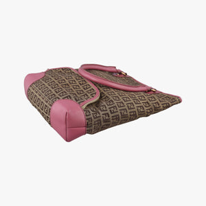 Pre-owned Fendi Zucchino Brown×Pink Canvas×Leather 8BH139 handbag | stylenewstar
