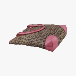Pre-owned Fendi Zucchino Brown×Pink Canvas×Leather 8BH139 handbag | stylenewstar