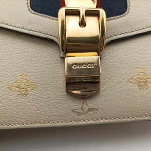 Pre-owned Gucci Sylvie Ivory×Navy×Red Leather 524405 shoulderbag | stylenewstar