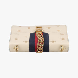 Pre-owned Gucci Sylvie Ivory×Navy×Red Leather 524405 shoulderbag | stylenewstar