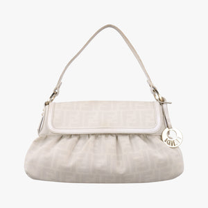 Pre-owned Fendi Tobacco Zucca Chef White PVC coated canvas 8BR445 handbag | stylenewstar