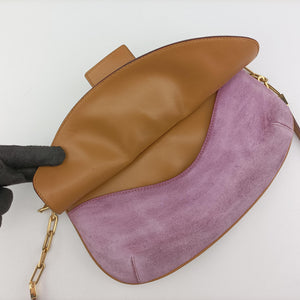 Pre-owned Gucci Tiger head Purple×beige Suede × leather 001.41 shoulderbag | stylenewstar