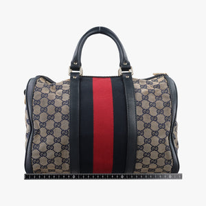 Pre-owned Gucci Sherry Line Navy×red×beige canvas×leather 247205 shoulderbag | stylenewstar