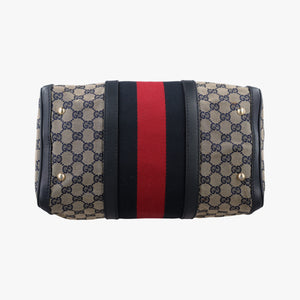 Pre-owned Gucci Sherry Line Navy×red×beige canvas×leather 247205 shoulderbag | stylenewstar