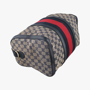 Pre-owned Gucci Sherry Line Navy×red×beige canvas×leather 247205 shoulderbag | stylenewstar