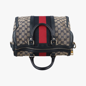 Pre-owned Gucci Sherry Line Navy×red×beige canvas×leather 247205 shoulderbag | stylenewstar