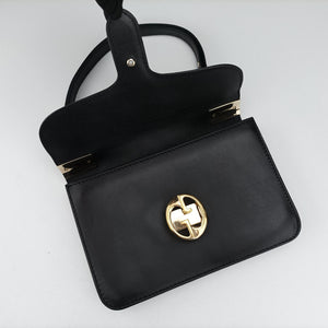 Pre-owned Gucci Interlocking 1973 Flap Black Leather 277522 shoulderbag | stylenewstar
