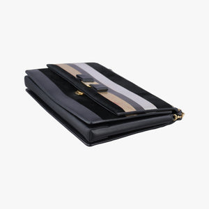 Pre-owned Ferragamo Vara Stripe Black× Gold×Silver Leather shoulderbag | stylenewstar