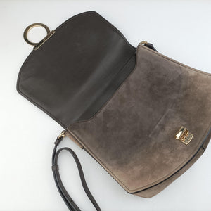 Secondhand Ferragamo Margot Grey×Taupe Mixed Suede × leather shoulderbag | stylenewstar