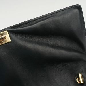 Pre-owned Ferragamo Vara Logo Ribbon Stripe Black Leather shoulderbag | stylenewstar