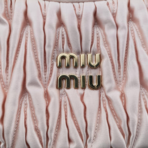 Pre-owned Miu Miu Wander Matelasse hobo Alabaster Pink Satin 5BC125 shoulderbag | stylenewstar
