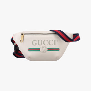 Pre-owned Gucci Gucci Print White Leather 527792 bum bag/waist bag | stylenewstar