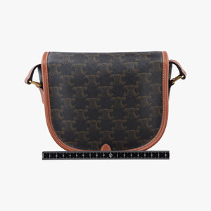 Pre-owned Celine FOLCO Triomphe Brown PVC coated canvas shoulderbag | stylenewstar